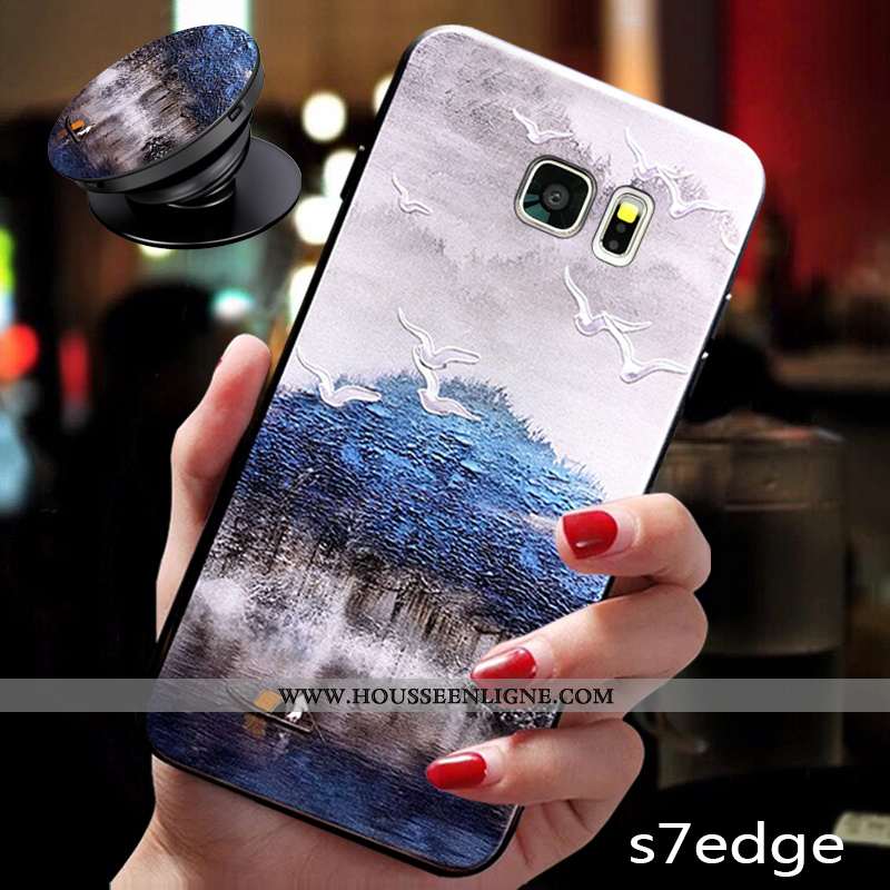 Housse Samsung Galaxy S7 Edge Délavé En Daim Ornements Suspendus Coque À Bord Fluide Doux Créatif Ma