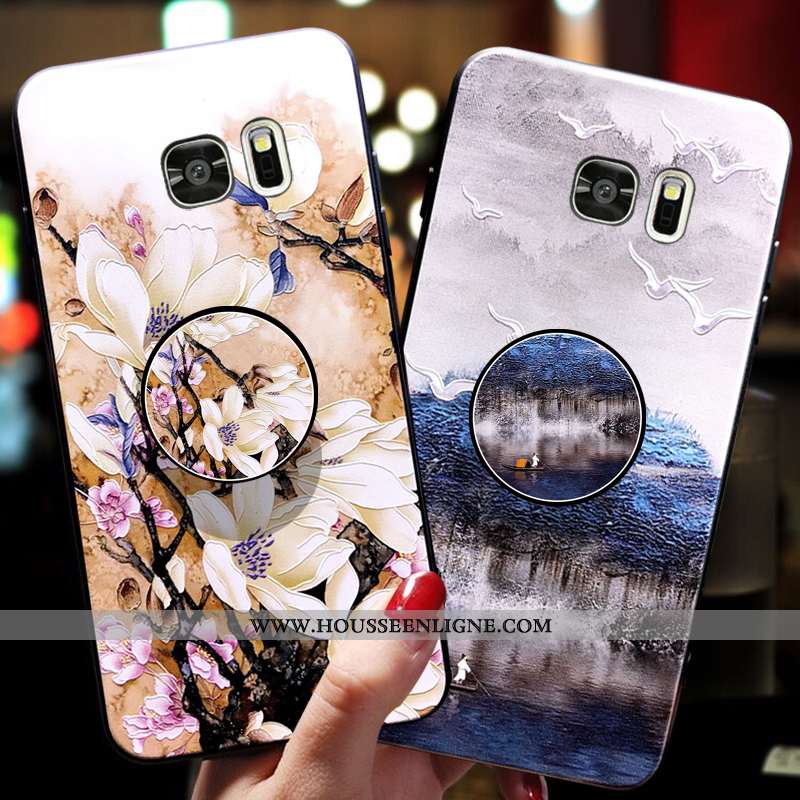 Housse Samsung Galaxy S7 Edge Délavé En Daim Ornements Suspendus Coque À Bord Fluide Doux Créatif Ma