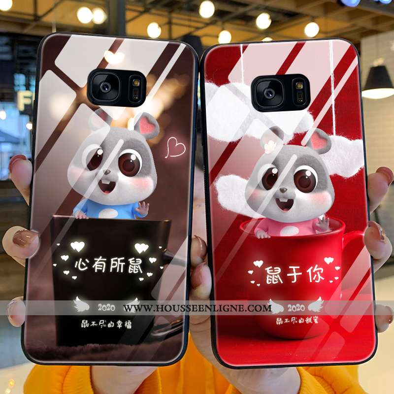 Housse Samsung Galaxy S7 Edge Verre Personnalité Silicone Amoureux Incassable Difficile Téléphone Po