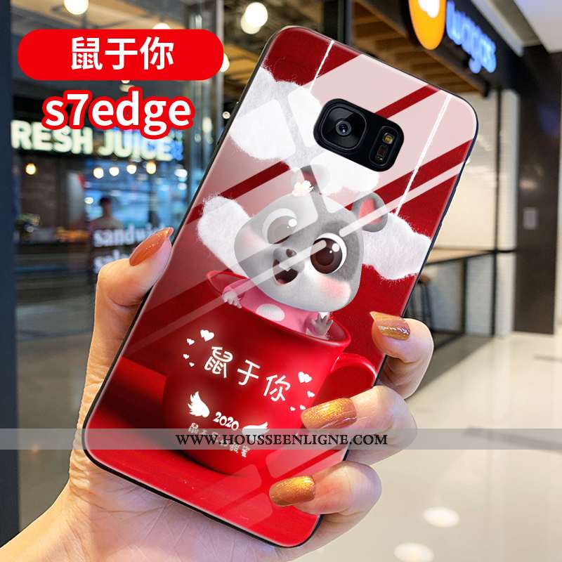 Housse Samsung Galaxy S7 Edge Verre Personnalité Silicone Amoureux Incassable Difficile Téléphone Po