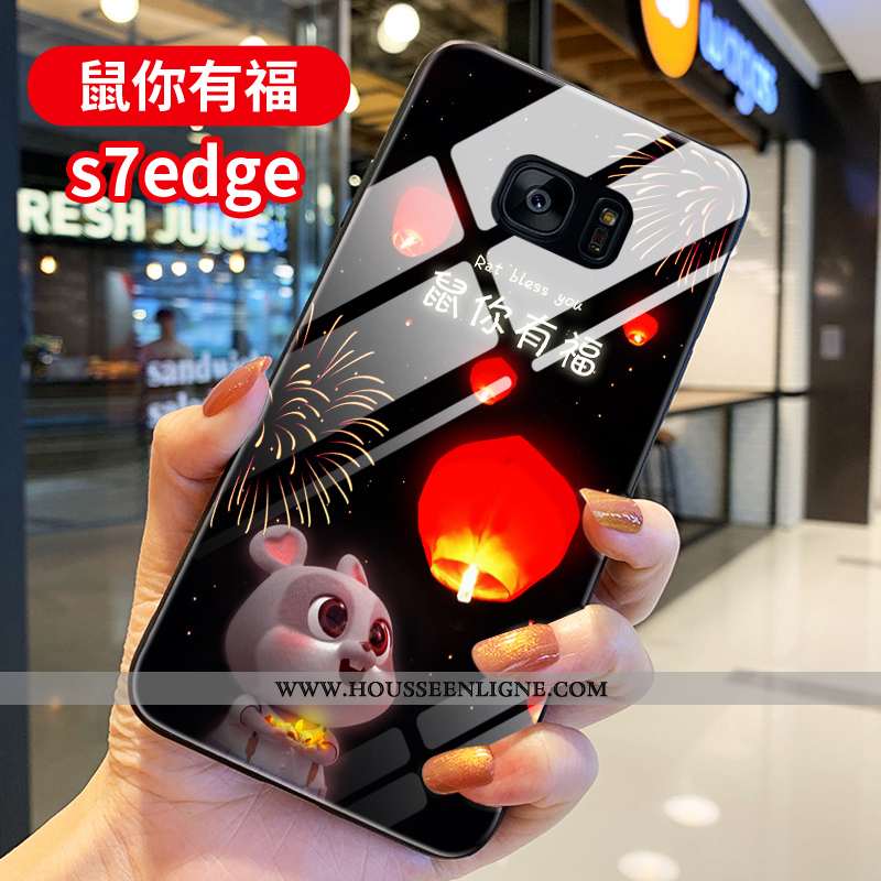 Housse Samsung Galaxy S7 Edge Verre Personnalité Silicone Amoureux Incassable Difficile Téléphone Po