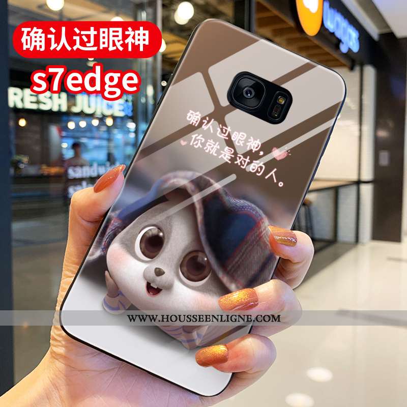 Housse Samsung Galaxy S7 Edge Verre Personnalité Silicone Amoureux Incassable Difficile Téléphone Po