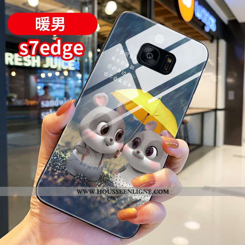 Housse Samsung Galaxy S7 Edge Verre Personnalité Silicone Amoureux Incassable Difficile Téléphone Po