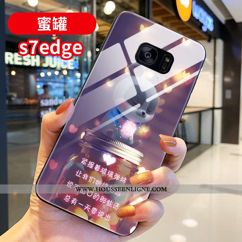 Housse Samsung Galaxy S7 Edge Verre Personnalité Silicone Amoureux Incassable Difficile Téléphone Po