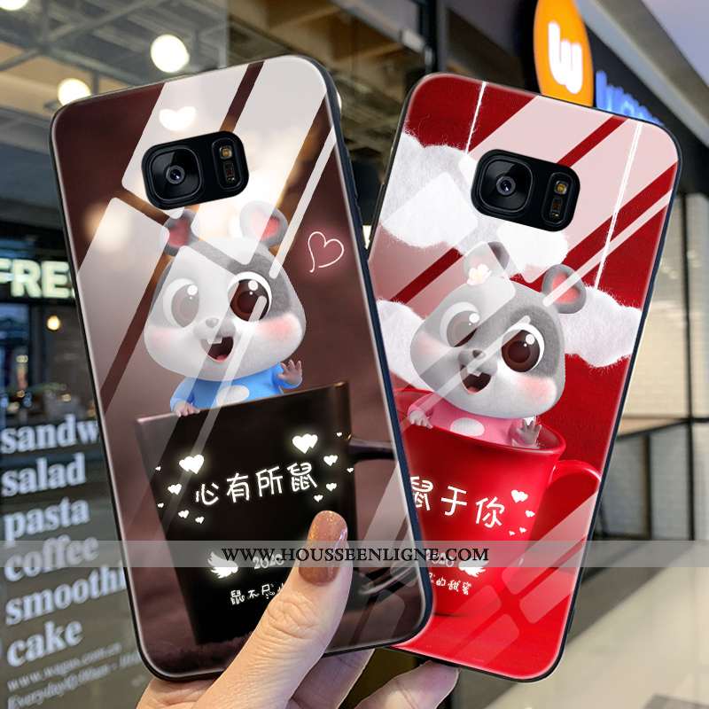 Housse Samsung Galaxy S7 Edge Verre Personnalité Silicone Amoureux Incassable Difficile Téléphone Po