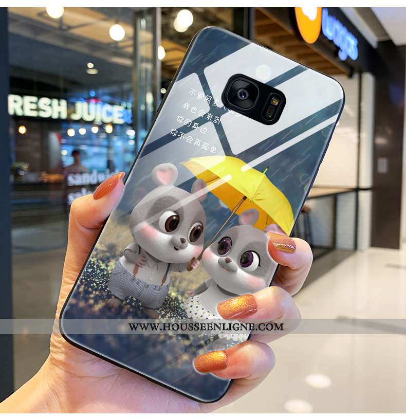 Housse Samsung Galaxy S7 Edge Verre Personnalité Silicone Amoureux Incassable Difficile Téléphone Po