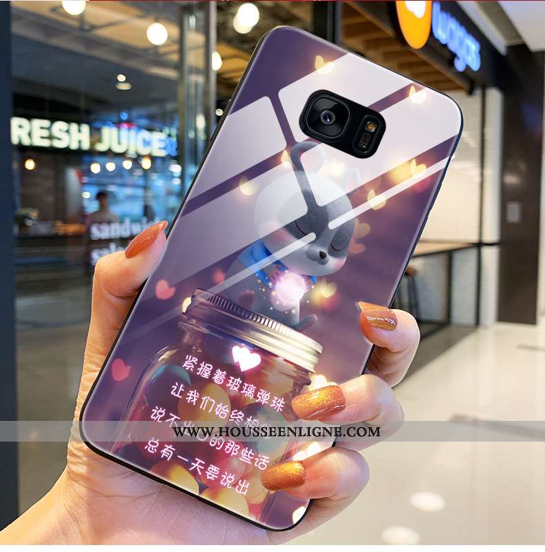 Housse Samsung Galaxy S7 Edge Verre Personnalité Silicone Amoureux Incassable Difficile Téléphone Po