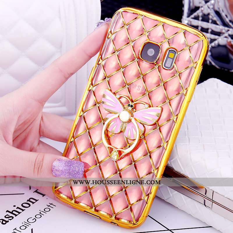 Housse Samsung Galaxy S7 Modèle Fleurie Protection Anneau Étui Rose Support Placage