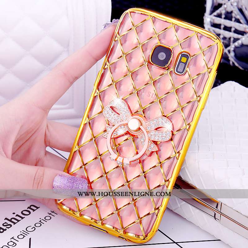 Housse Samsung Galaxy S7 Modèle Fleurie Protection Anneau Étui Rose Support Placage