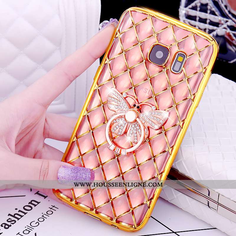 Housse Samsung Galaxy S7 Modèle Fleurie Protection Anneau Étui Rose Support Placage