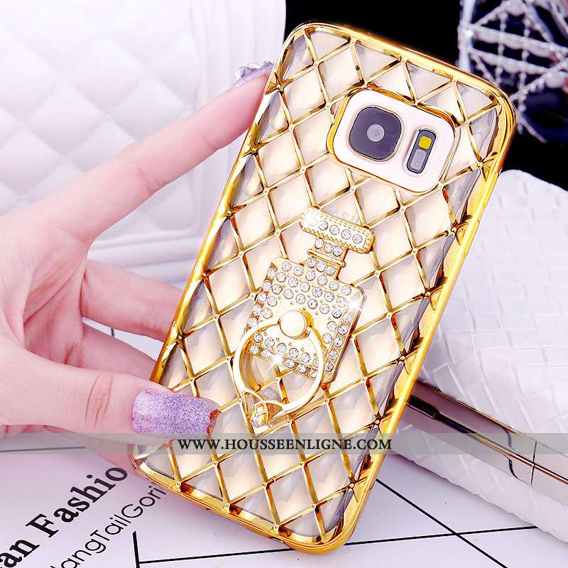 Housse Samsung Galaxy S7 Modèle Fleurie Protection Anneau Étui Rose Support Placage