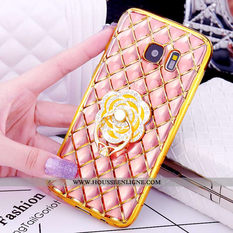 Housse Samsung Galaxy S7 Modèle Fleurie Protection Anneau Étui Rose Support Placage