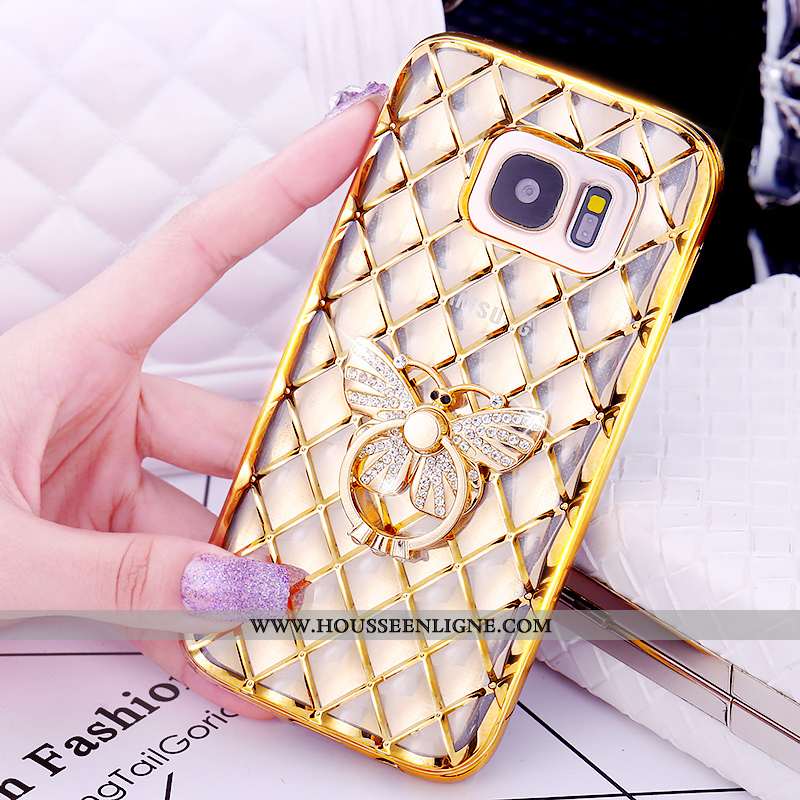 Housse Samsung Galaxy S7 Modèle Fleurie Protection Anneau Étui Rose Support Placage