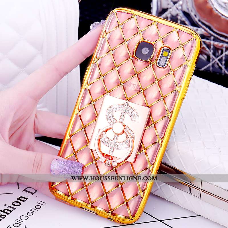 Housse Samsung Galaxy S7 Modèle Fleurie Protection Anneau Étui Rose Support Placage