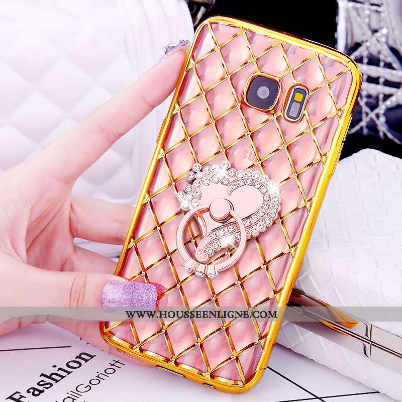 Housse Samsung Galaxy S7 Modèle Fleurie Protection Anneau Étui Rose Support Placage