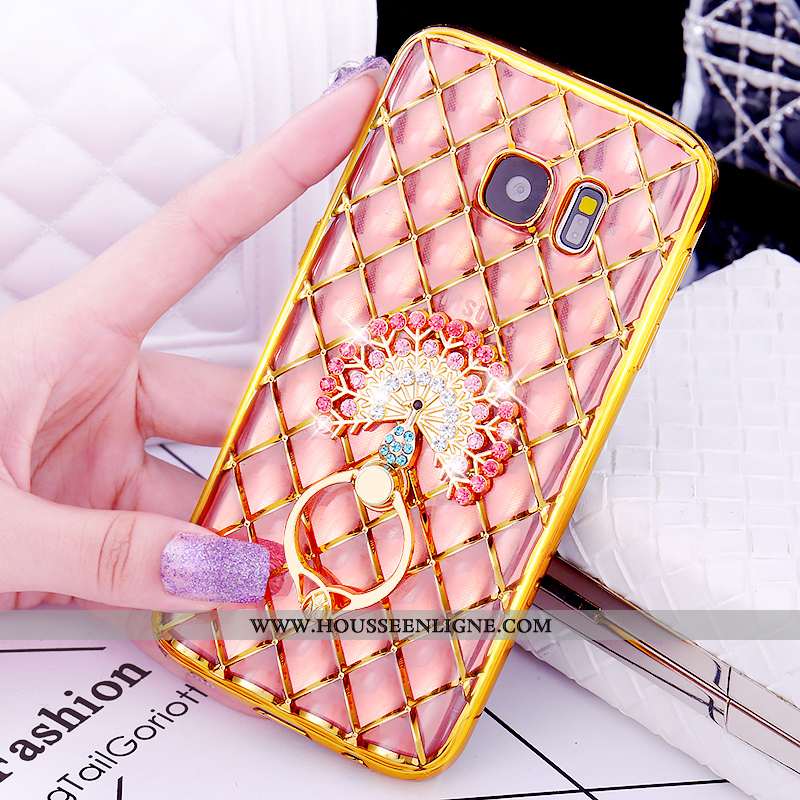 Housse Samsung Galaxy S7 Modèle Fleurie Protection Anneau Étui Rose Support Placage