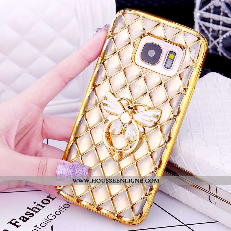 Housse Samsung Galaxy S7 Modèle Fleurie Protection Anneau Étui Rose Support Placage