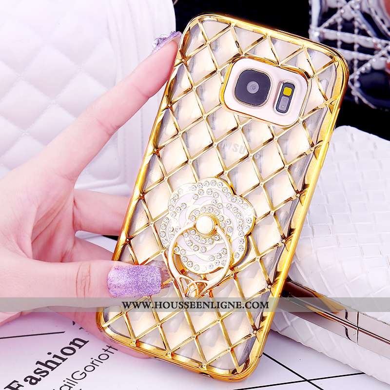 Housse Samsung Galaxy S7 Modèle Fleurie Protection Anneau Étui Rose Support Placage