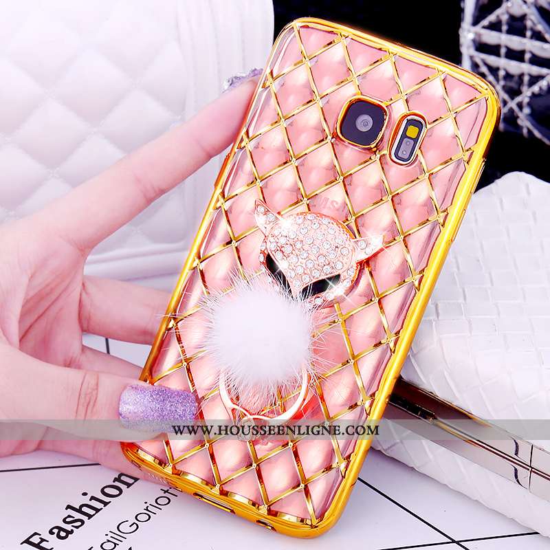 Housse Samsung Galaxy S7 Modèle Fleurie Protection Anneau Étui Rose Support Placage