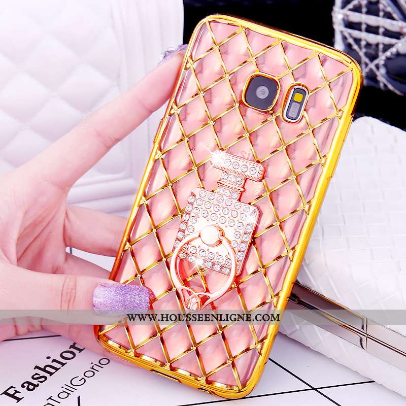 Housse Samsung Galaxy S7 Modèle Fleurie Protection Anneau Étui Rose Support Placage