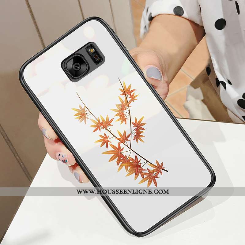 Housse Samsung Galaxy S7 Tendance Verre Frais Téléphone Portable Feuille Coque Étoile Blanche