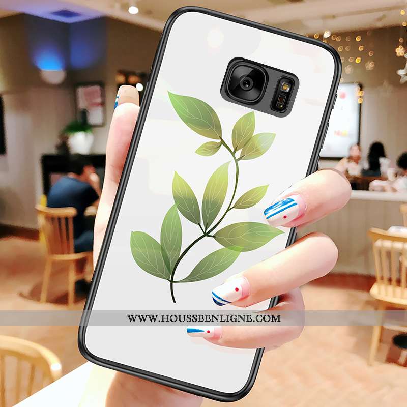 Housse Samsung Galaxy S7 Tendance Verre Frais Téléphone Portable Feuille Coque Étoile Blanche
