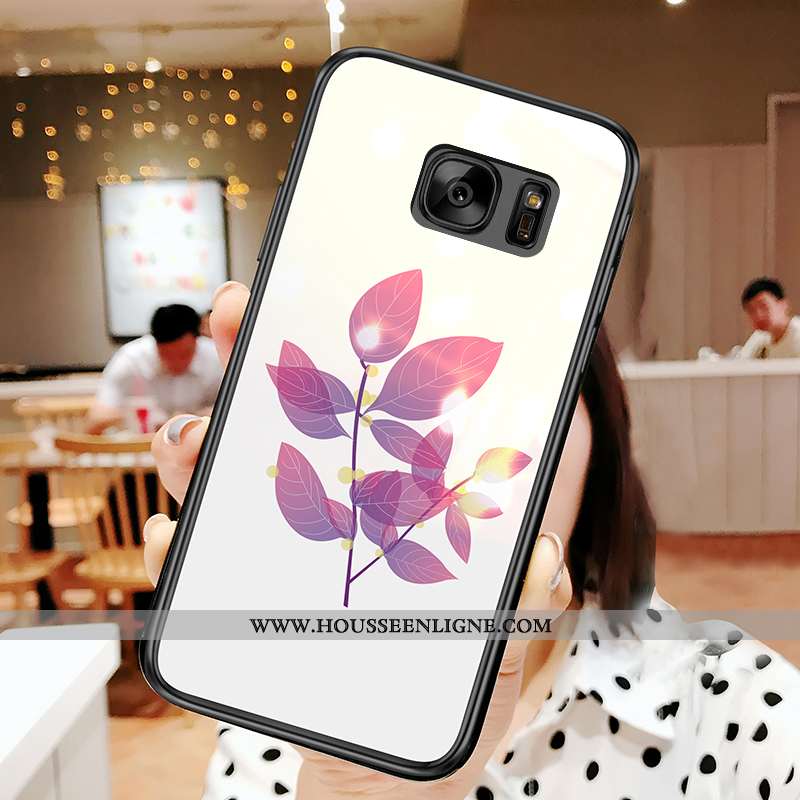 Housse Samsung Galaxy S7 Tendance Verre Frais Téléphone Portable Feuille Coque Étoile Blanche