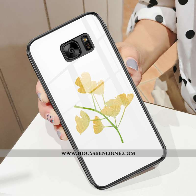 Housse Samsung Galaxy S7 Tendance Verre Frais Téléphone Portable Feuille Coque Étoile Blanche