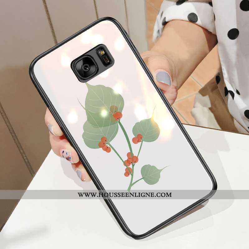 Housse Samsung Galaxy S7 Tendance Verre Frais Téléphone Portable Feuille Coque Étoile Blanche