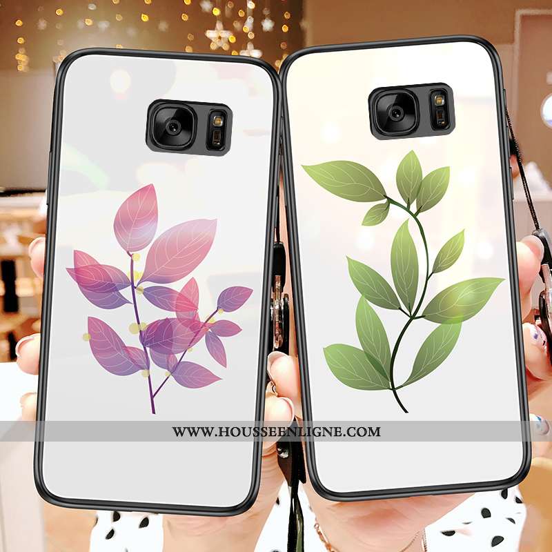 Housse Samsung Galaxy S7 Tendance Verre Frais Téléphone Portable Feuille Coque Étoile Blanche