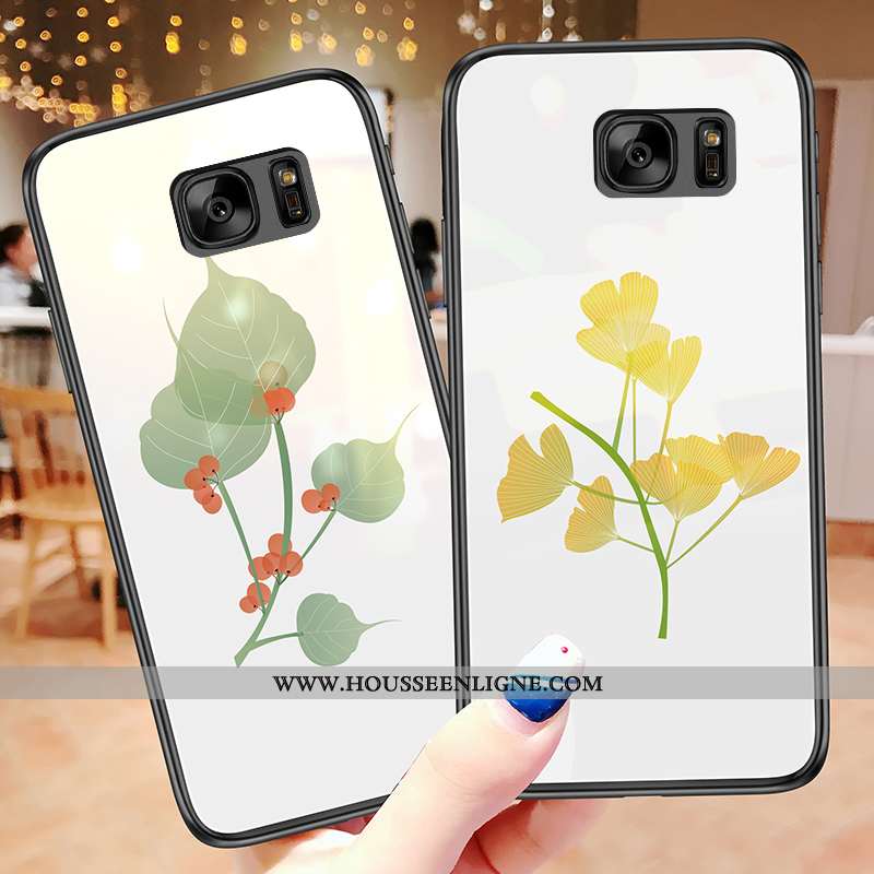 Housse Samsung Galaxy S7 Tendance Verre Frais Téléphone Portable Feuille Coque Étoile Blanche