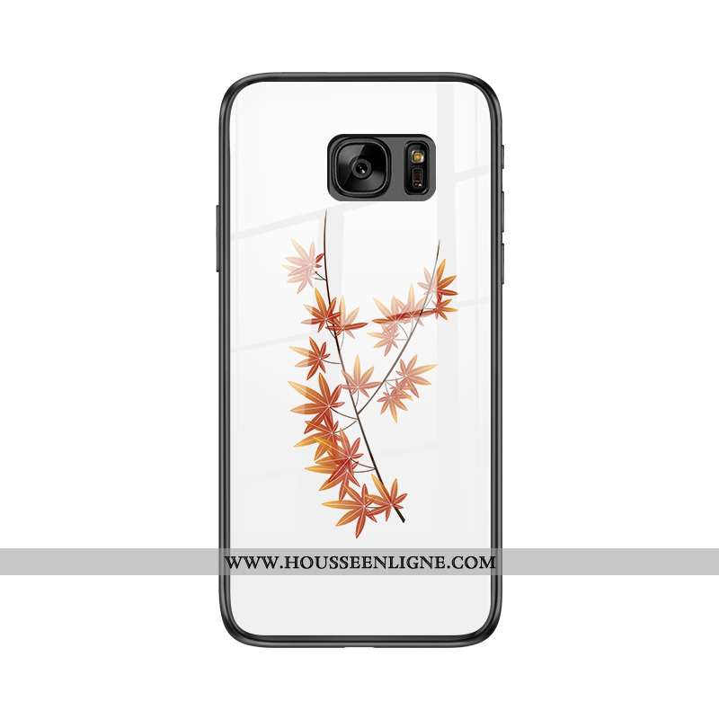 Housse Samsung Galaxy S7 Tendance Verre Frais Téléphone Portable Feuille Coque Étoile Blanche