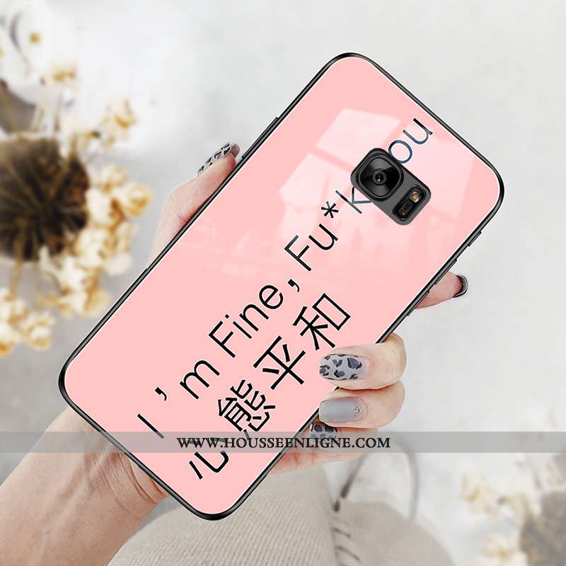 Housse Samsung Galaxy S7 Verre Personnalité Étoile Téléphone Portable Net Rouge Coque Protection Bla
