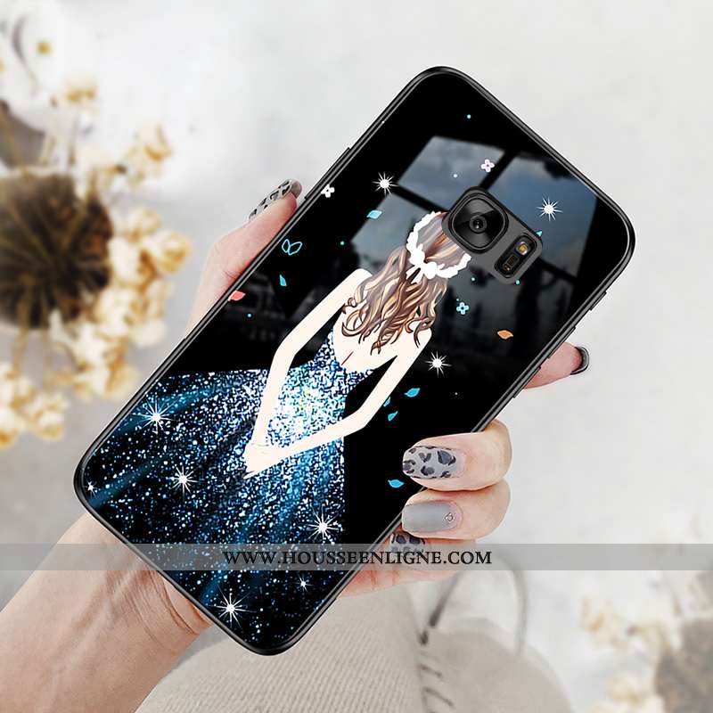 Housse Samsung Galaxy S7 Verre Personnalité Étoile Téléphone Portable Net Rouge Coque Protection Bla