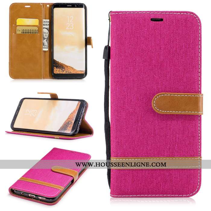 Housse Samsung Galaxy S8 Cuir Protection Rouge Étui Coque Étoile Téléphone Portable Rose