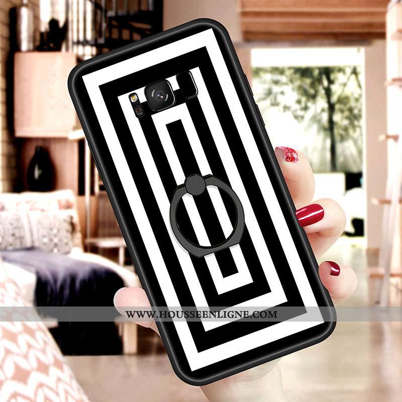 Housse Samsung Galaxy S8+ Fluide Doux Silicone Coque Blanc Support Noir Incassable