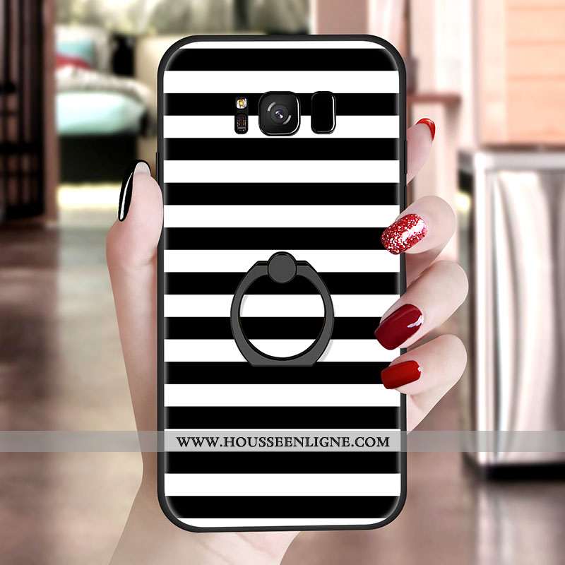 Housse Samsung Galaxy S8+ Fluide Doux Silicone Coque Blanc Support Noir Incassable