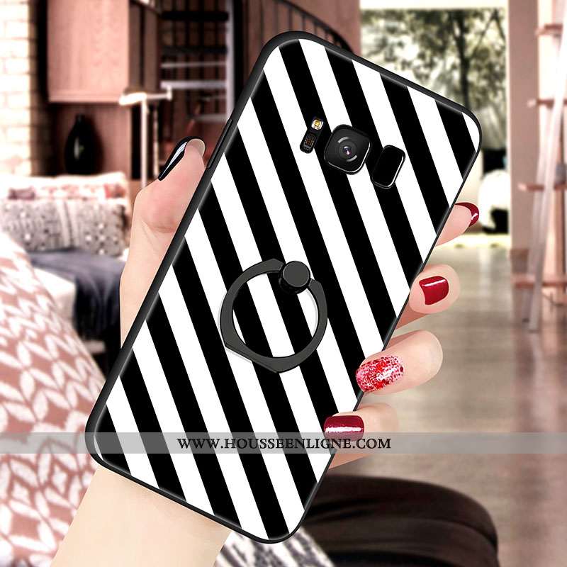 Housse Samsung Galaxy S8+ Fluide Doux Silicone Coque Blanc Support Noir Incassable