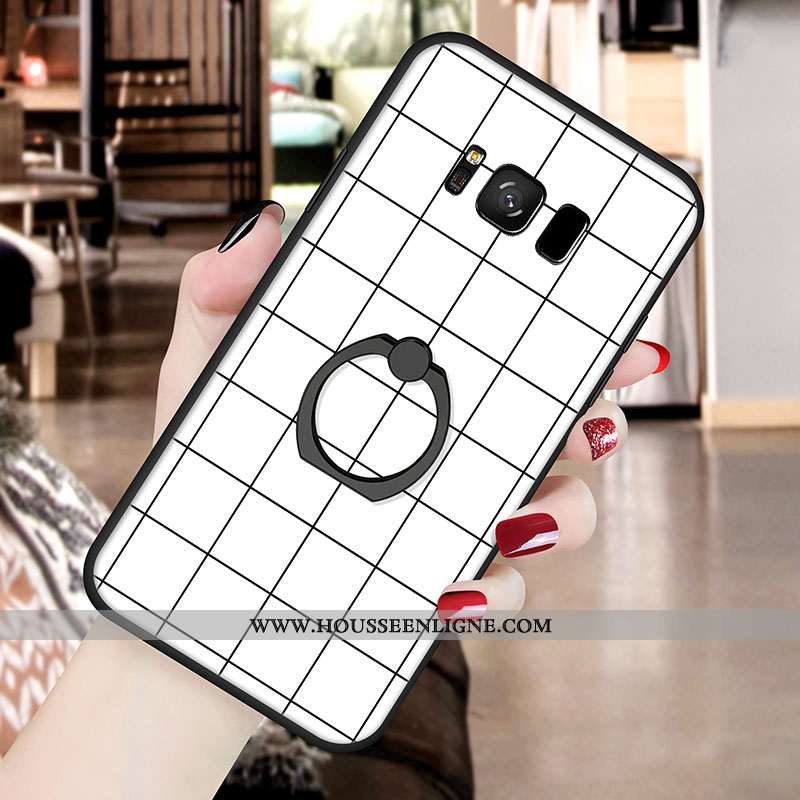Housse Samsung Galaxy S8+ Fluide Doux Silicone Coque Blanc Support Noir Incassable