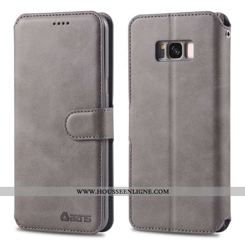 Housse Samsung Galaxy S8 Protection Cuir Véritable Portefeuille Gris Téléphone Portable Étui