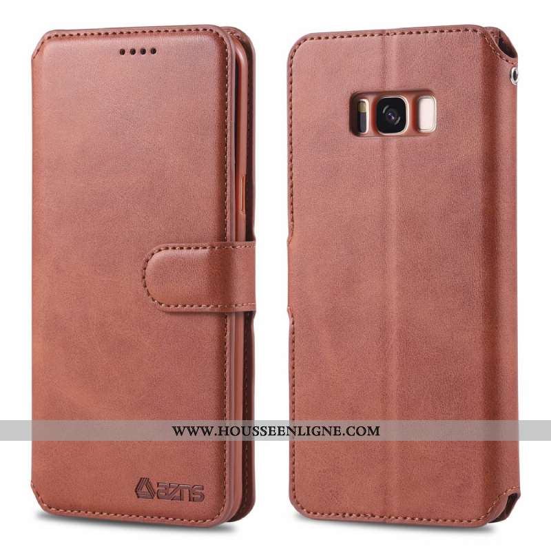 Housse Samsung Galaxy S8 Protection Cuir Véritable Portefeuille Gris Téléphone Portable Étui