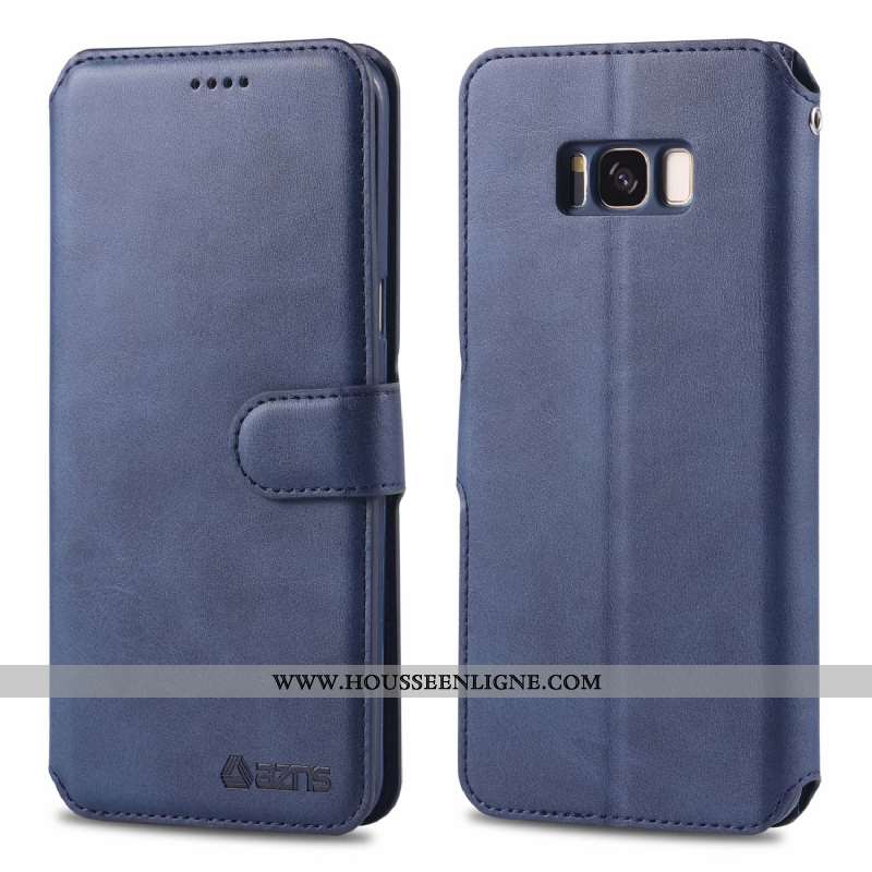 Housse Samsung Galaxy S8 Protection Cuir Véritable Portefeuille Gris Téléphone Portable Étui