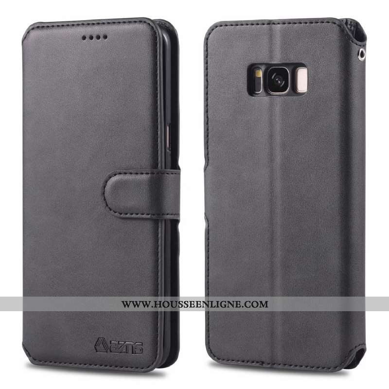 Housse Samsung Galaxy S8 Protection Cuir Véritable Portefeuille Gris Téléphone Portable Étui