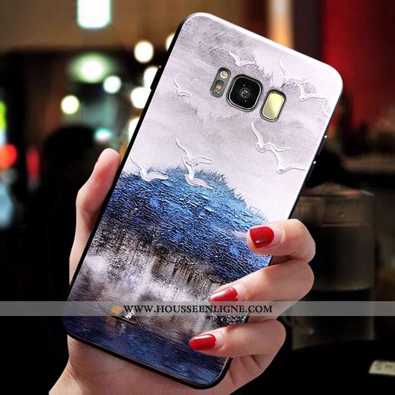 Housse Samsung Galaxy S8+ Tendance Fluide Doux Incassable Vent Protection Style Chinois Bleu