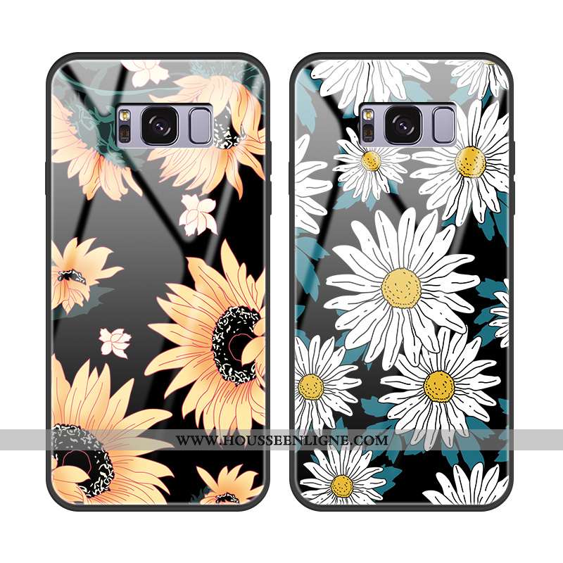 Housse Samsung Galaxy S8 Verre Cuir Étoile Pu Fleur Difficile Étui Noir
