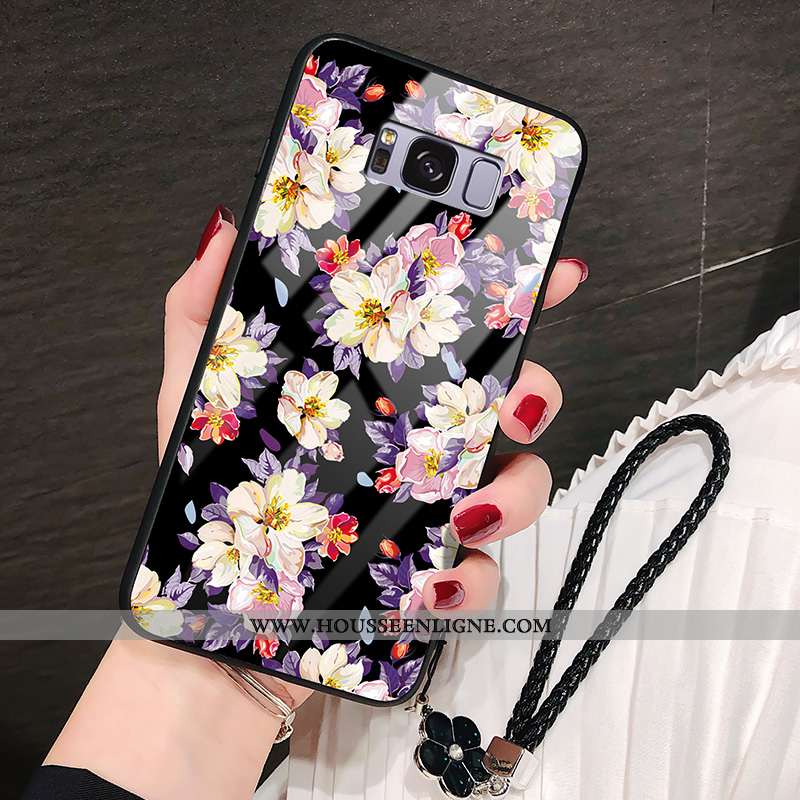 Housse Samsung Galaxy S8 Verre Cuir Étoile Pu Fleur Difficile Étui Noir