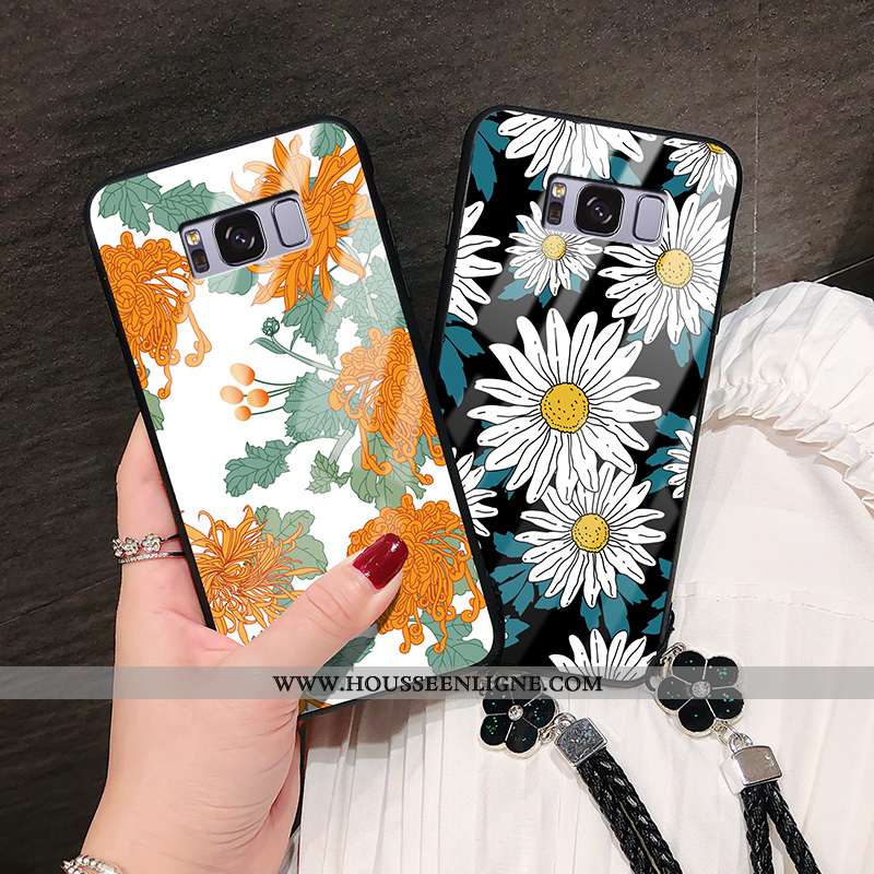 Housse Samsung Galaxy S8 Verre Cuir Étoile Pu Fleur Difficile Étui Noir