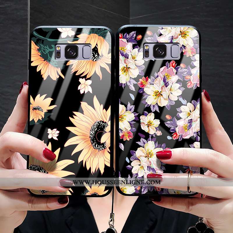 Housse Samsung Galaxy S8 Verre Cuir Étoile Pu Fleur Difficile Étui Noir