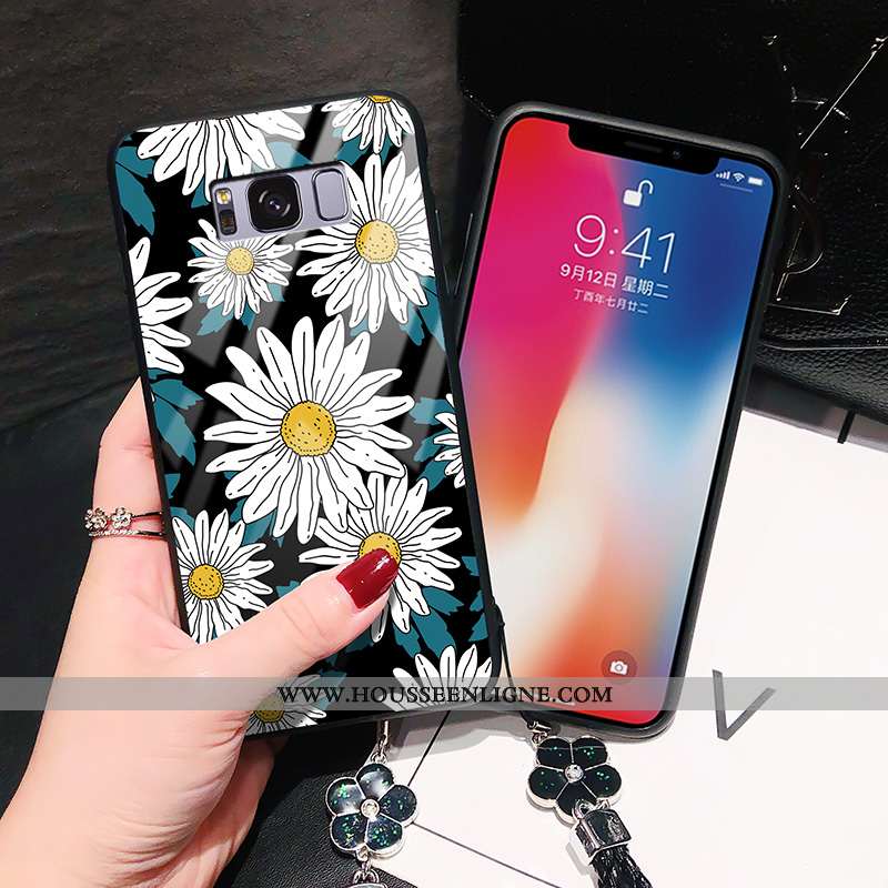Housse Samsung Galaxy S8 Verre Cuir Étoile Pu Fleur Difficile Étui Noir