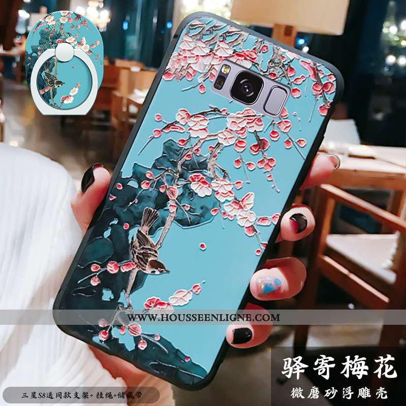 Housse Samsung Galaxy S8 Vintage Ultra Légère Tout Compris Style Chinois Coque Support Bleu